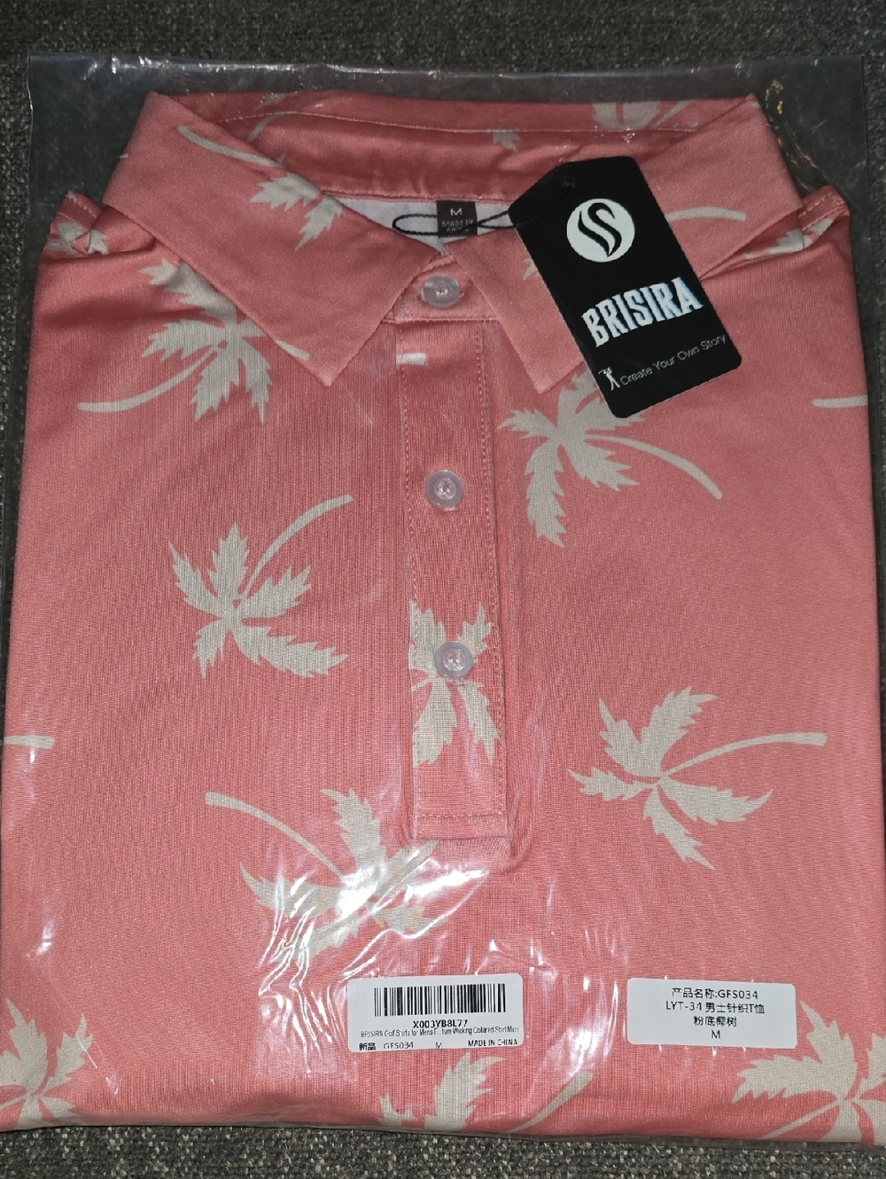 Brisira Coral Pink Palm Print Golf Shirt